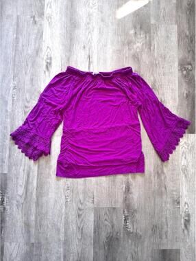Nygard Slims Woman's Medium Magenta Off The Shoulder 3/4 Sleeve Ruched Top